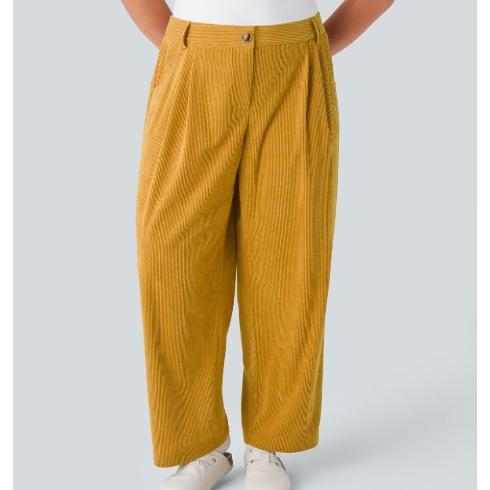 Plus HALARA Harvest Gold Mid Rise Zipper Pocket Wide Wale Corduroy Casual Pants